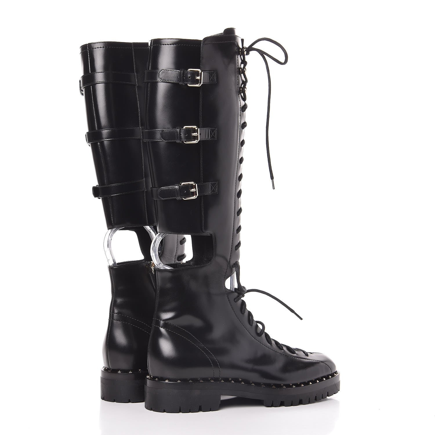 Valentino Garavani Calfskin Soul Rockstud Split Knee High Boots Black 40 Black 4 of 6