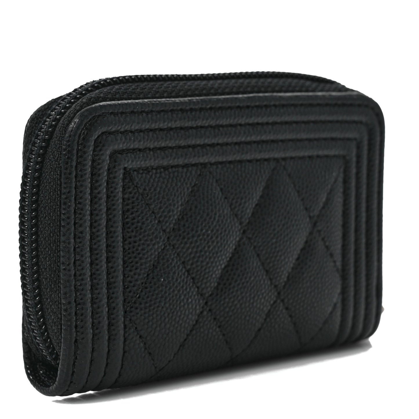 Caviar Quilted Boy Zip Around Coin Purse Wallet Black