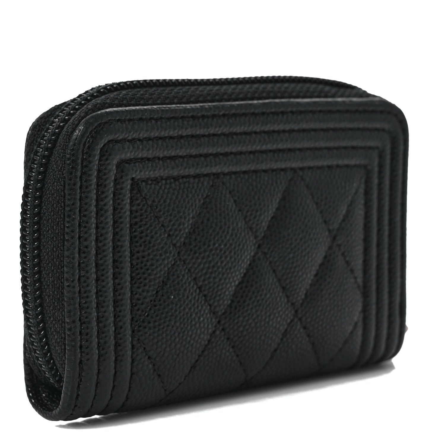 Chanel Caviar Quilted Boy Zip Around Coin Purse Wallet Black 3 of 8