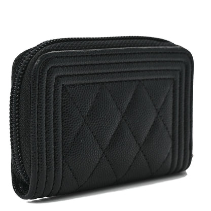 Chanel Caviar Quilted Boy Zip Around Coin Purse Wallet Black 3 of 8