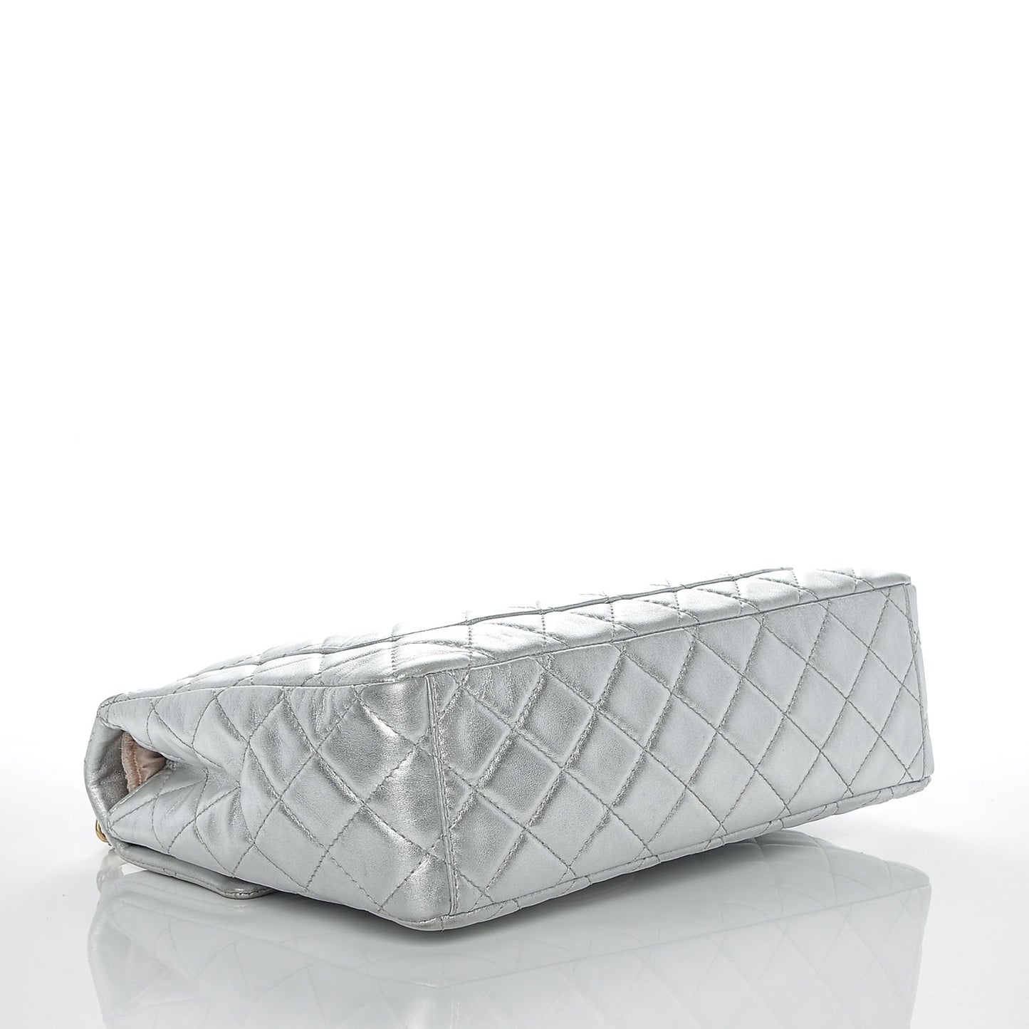 Metallic Lambskin Quilted Maxi Single Flap Silver