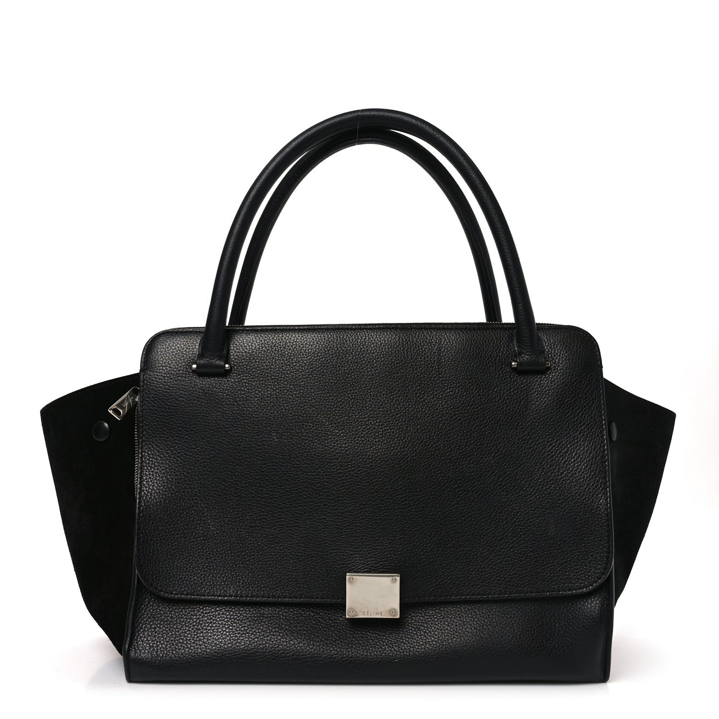 Drummed Calfskin Suede Double Zip Trapeze Black