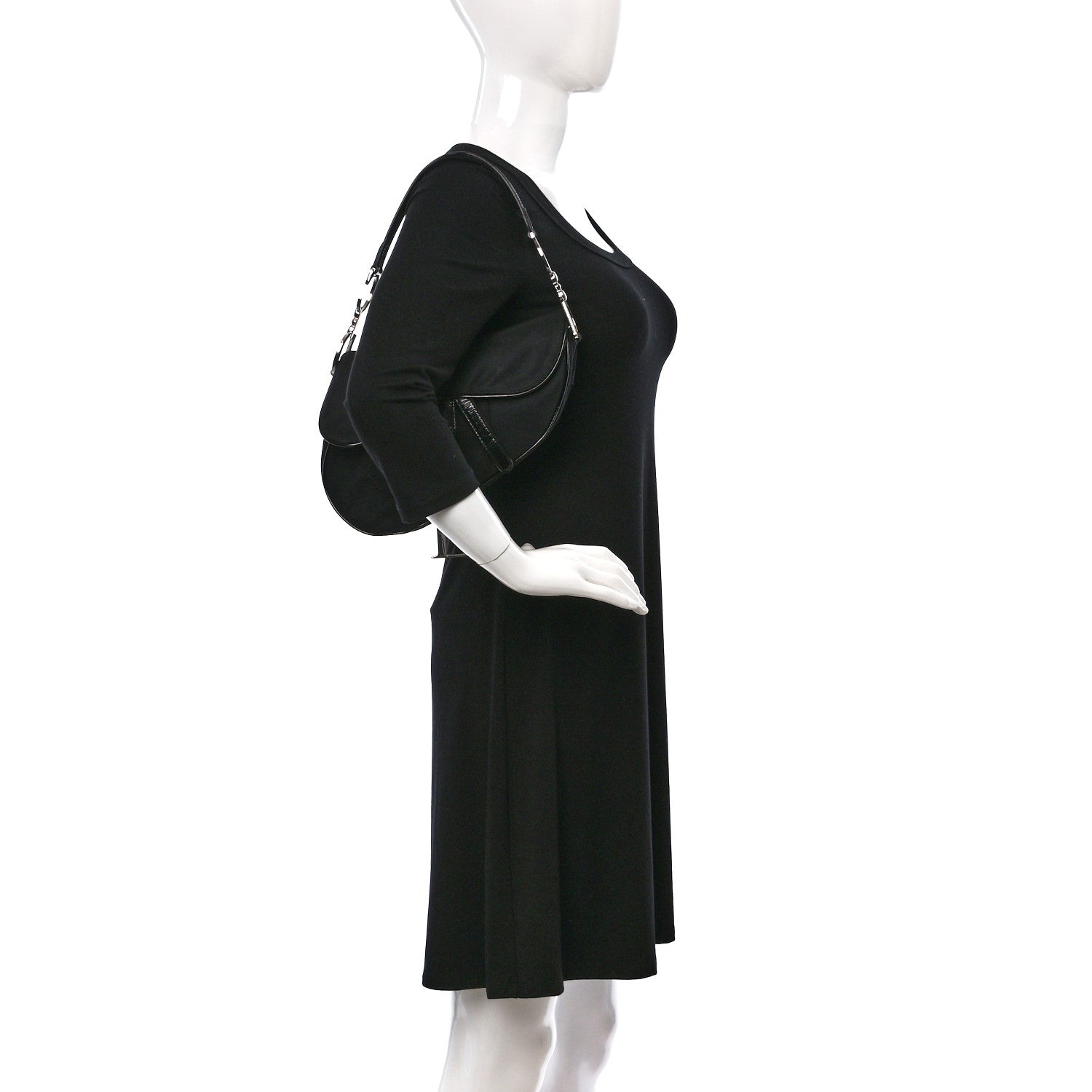 Christian Dior Canvas Patent Calfskin Saddle Bag Black 2 of 13