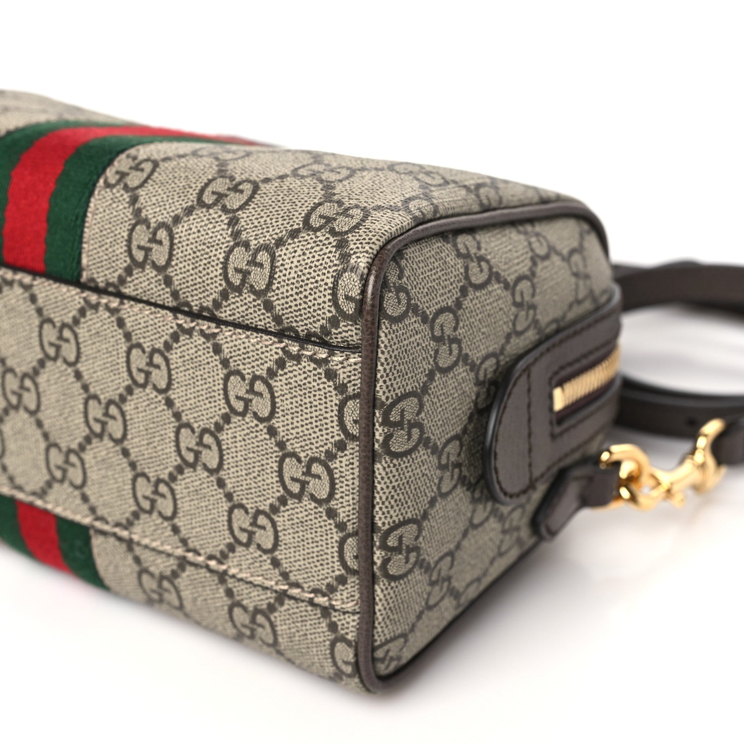 Gucci GG Supreme Monogram Textured Dollar Calfskin Web Mini Ophidia Top Handle Bowler Bag Beige Ebony New Acero 10 of 10