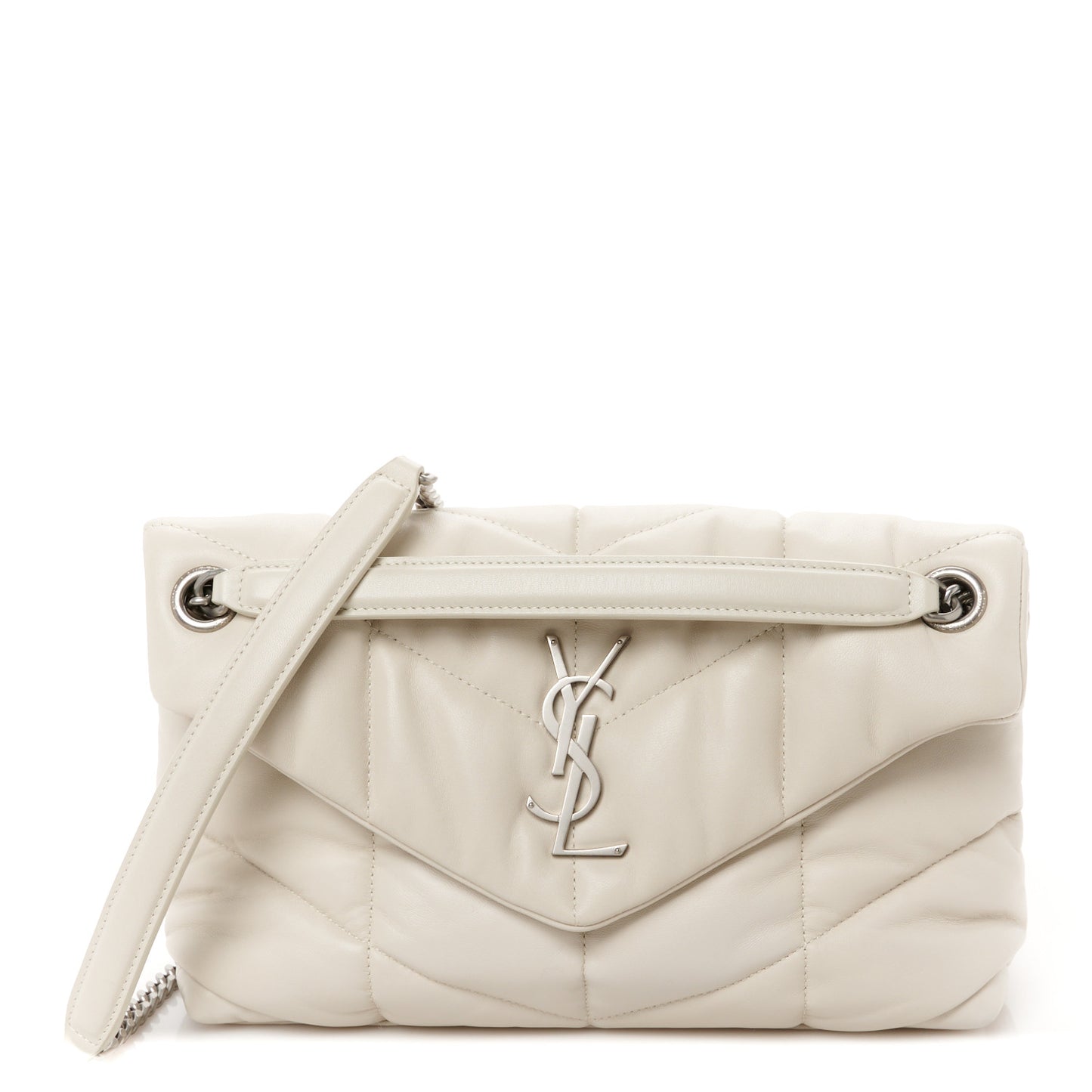 Lambskin Quilted Small Loulou Puffer Monogram Chain Satchel Crema Soft