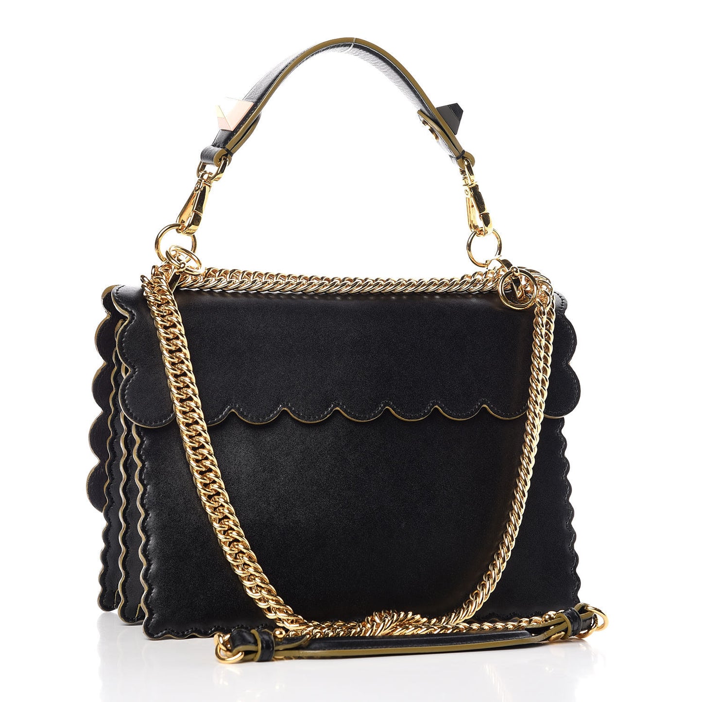 Vitello Liberty Scalloped Studded Kan I Shoulder Bag Black