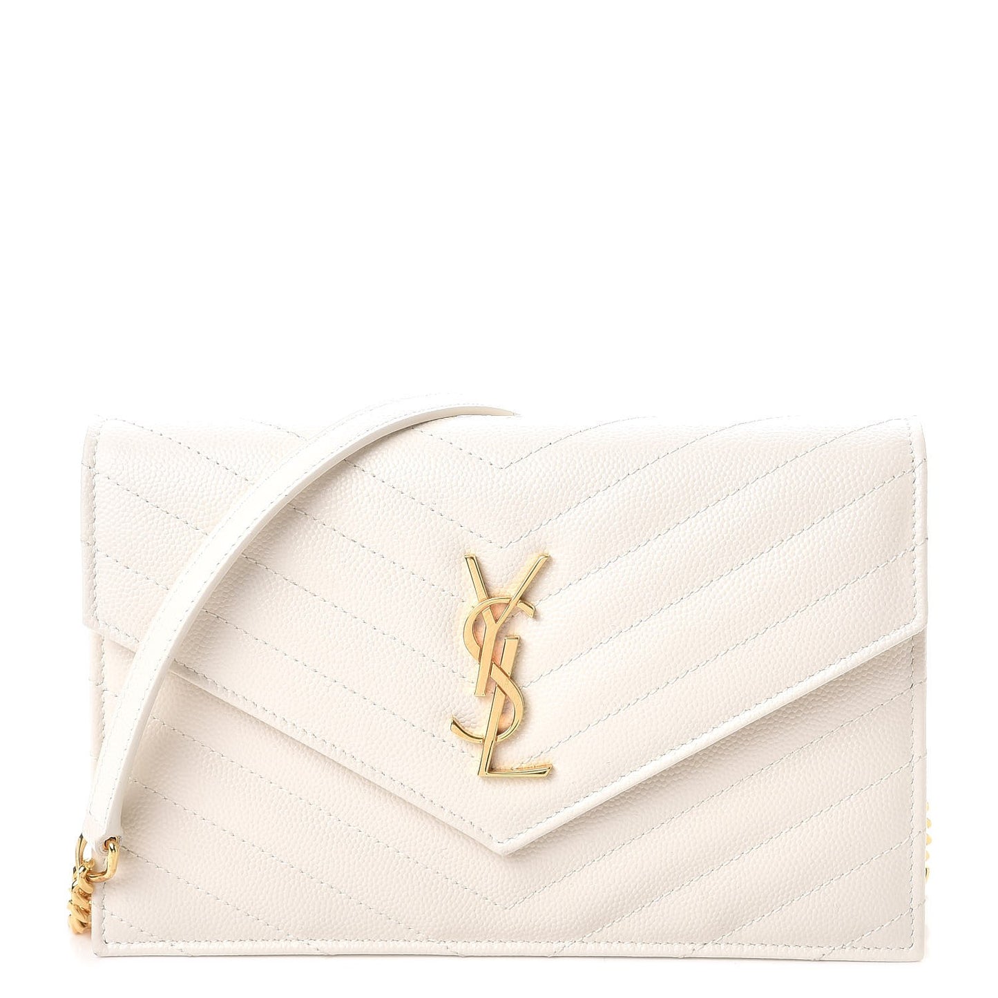 Grain De Poudre Matelasse Chevron Monogram Envelope Chain Wallet Porcellana