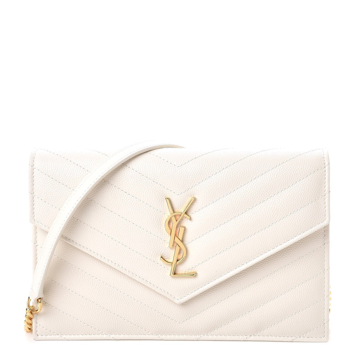 Saint Laurent Grain De Poudre Matelasse Chevron Monogram Envelope Chain Wallet Porcellana 1 of 11