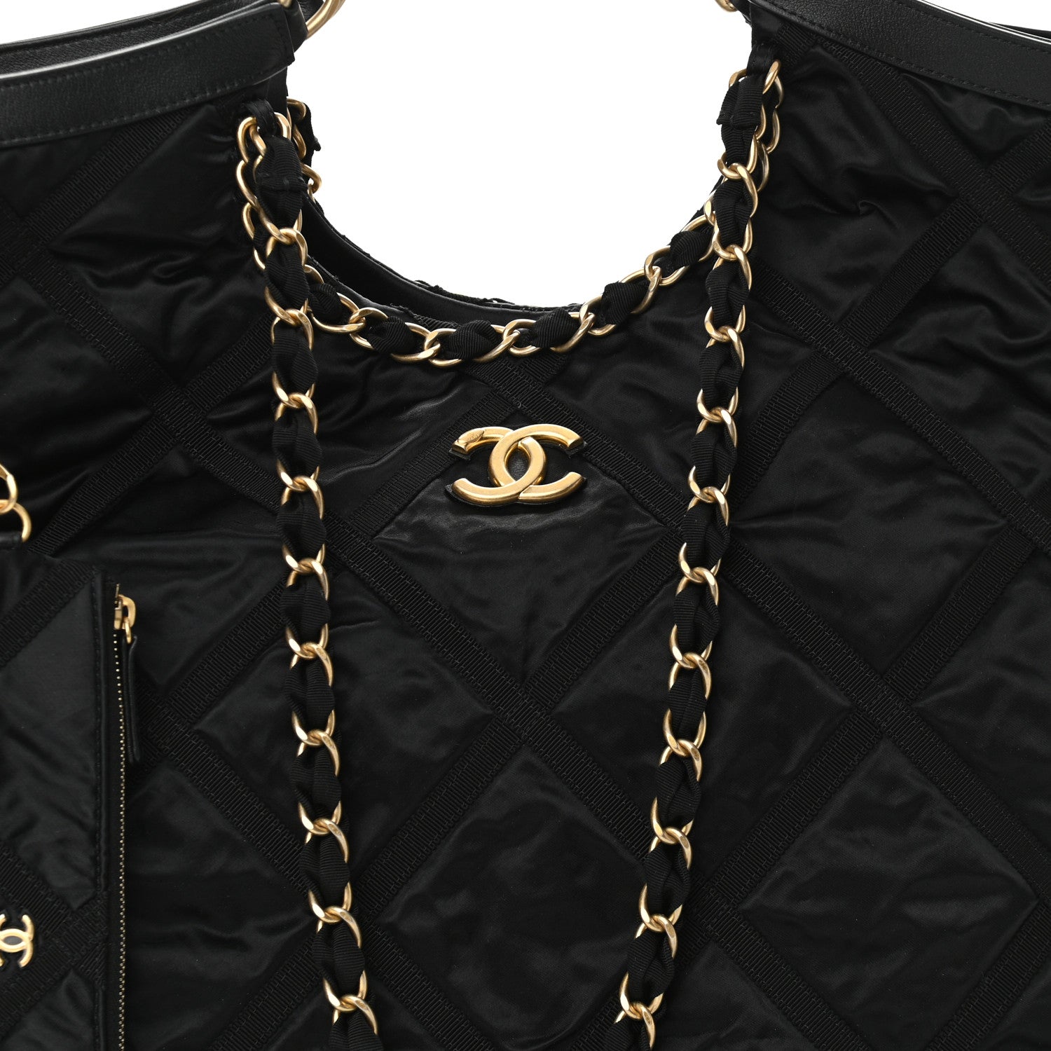 Chanel Nylon Grosgrain Quilted Maxi Lifestyle Shopping Bag Black 8 of 10