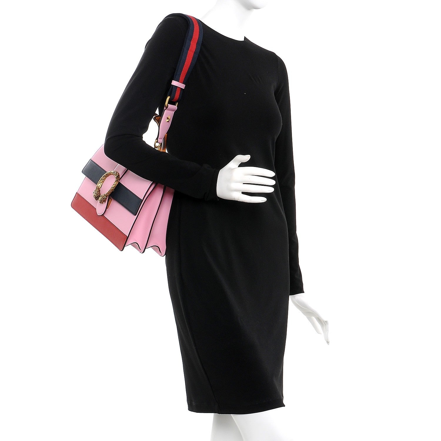 Gucci Moon Calfskin Web Medium Dionysus Bamboo Top Handle Bag Sugar Pink Blue Agata Hibiscus Red 2 of 7