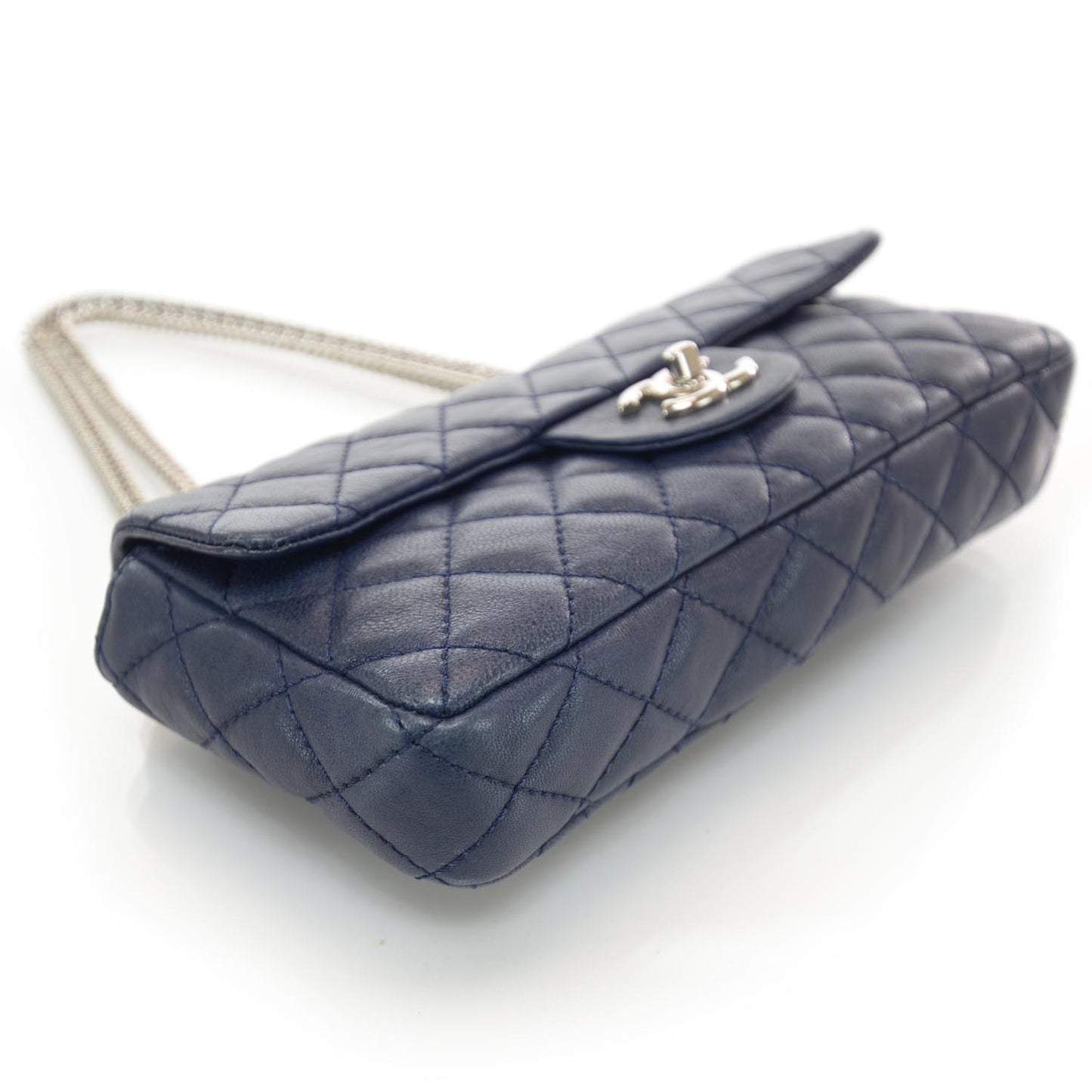 Lambskin Quilted East West Flap Bijoux Chain Navy Blue