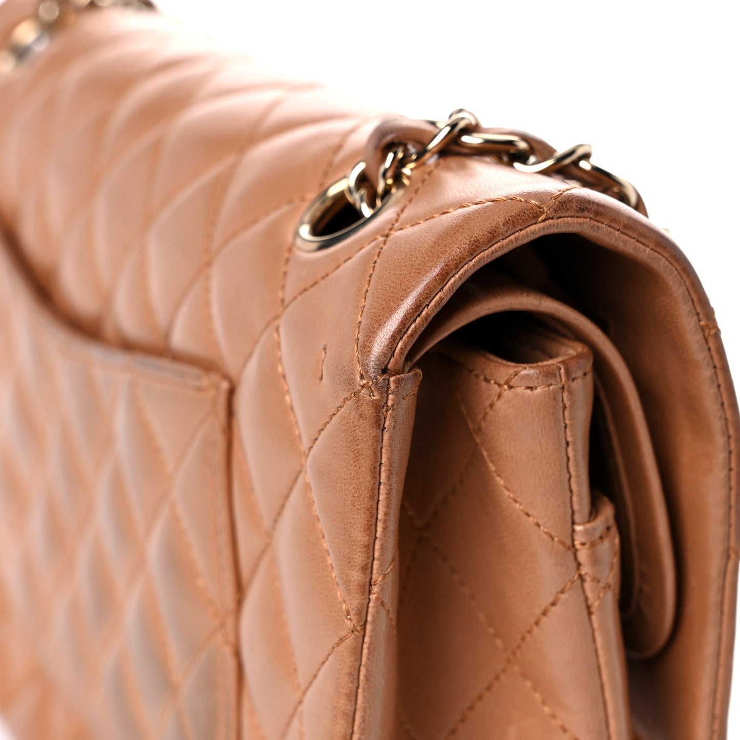 Lambskin Quilted Medium Double Flap Brown