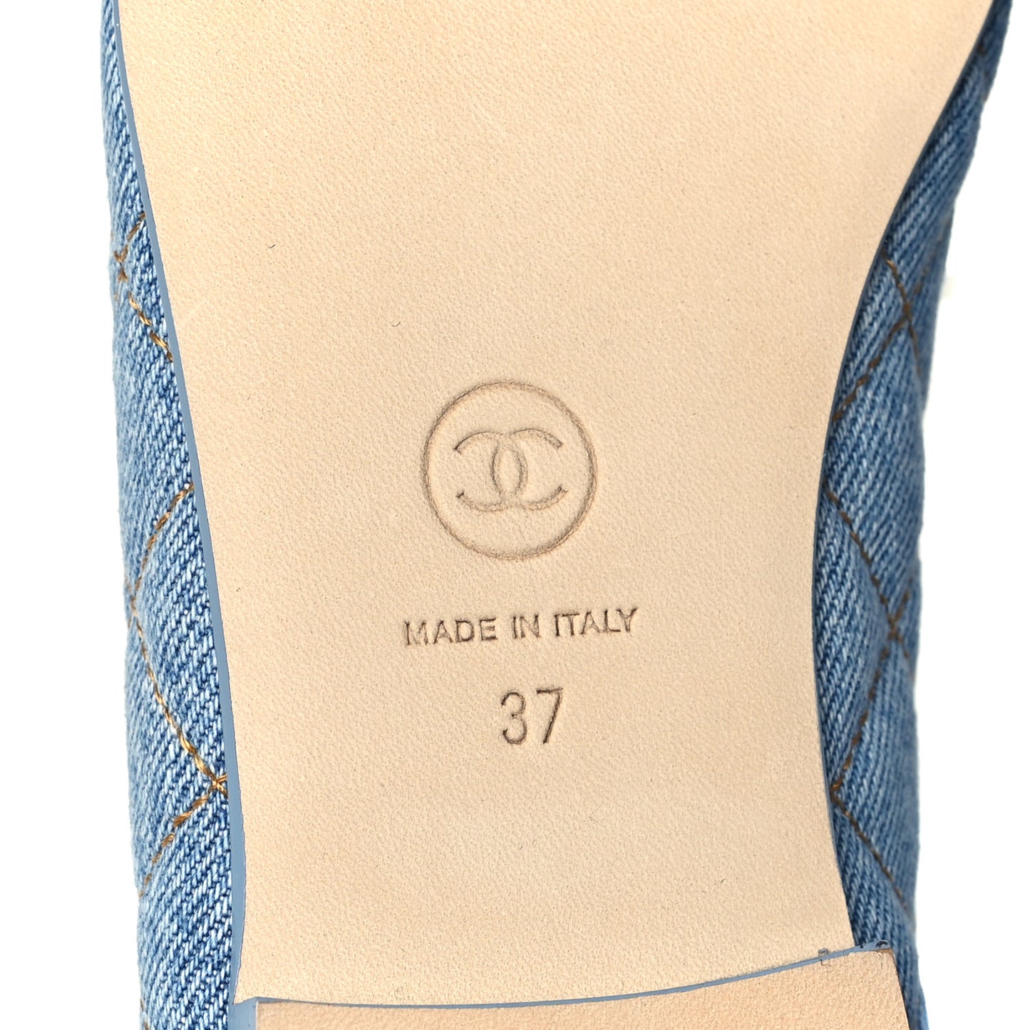 Washed Denim Quilted Cap Toe CC Ballerina Flats 37 Blue