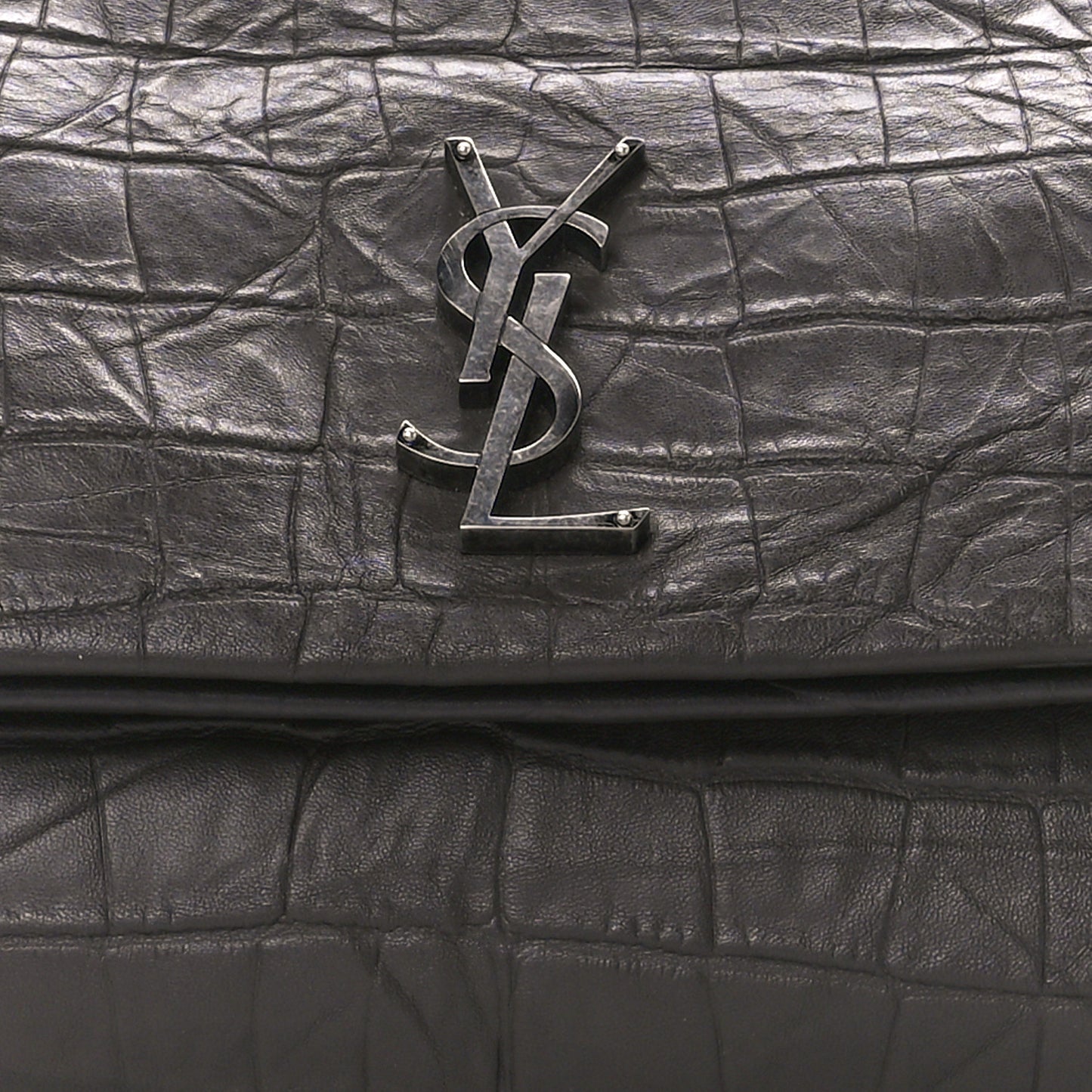 Calfskin Crocodile Embossed Medium West Hollywood Monogram Fold-Over Grey