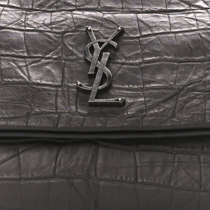 Saint Laurent Calfskin Crocodile Embossed Medium West Hollywood Monogram Fold-Over Grey 10 of 12