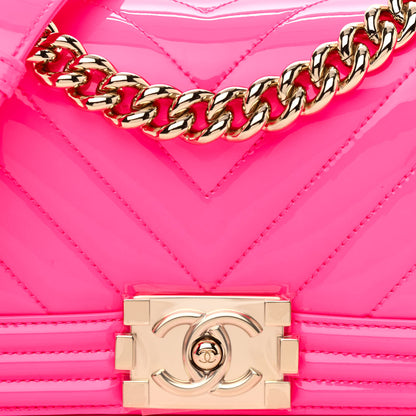 Chanel Patent Calfskin Chevron Quilted Small Boy Flap Neon Pink 8 of 10