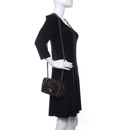 Chanel Crumpled Calfskin Printed Quilted Mini Rectangular Flap Black Gold 2 of 10