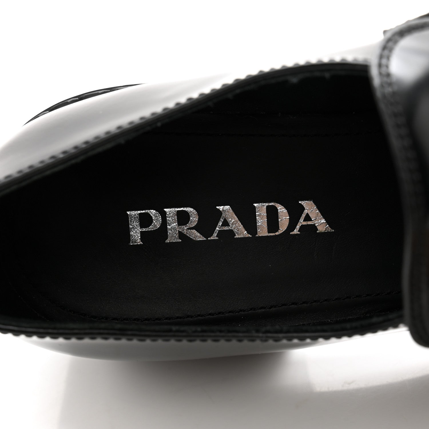 Prada Spazzolato Metal Triangle Logo 50mm Loafers 38.5 Black 6 of 13