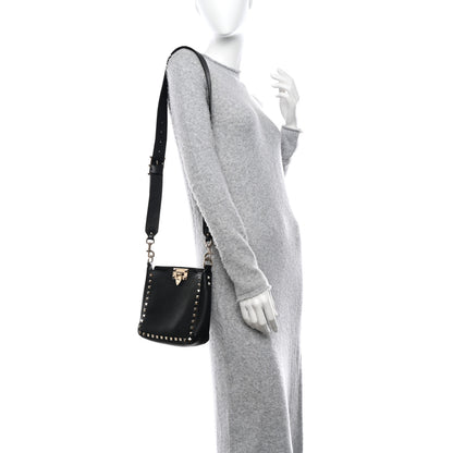 Valentino Garavani Pebbled Calfskin Mini Rockstud Flip-Lock Messenger Bag Black 3 of 12