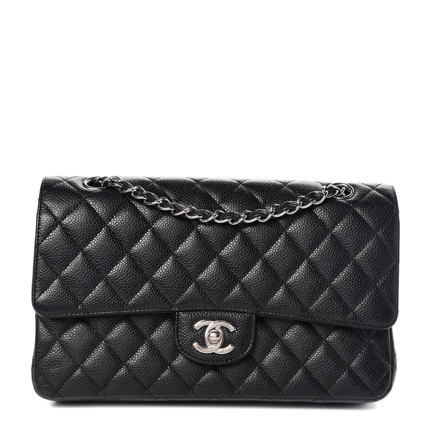 Caviar Quilted Medium Double Flap Black