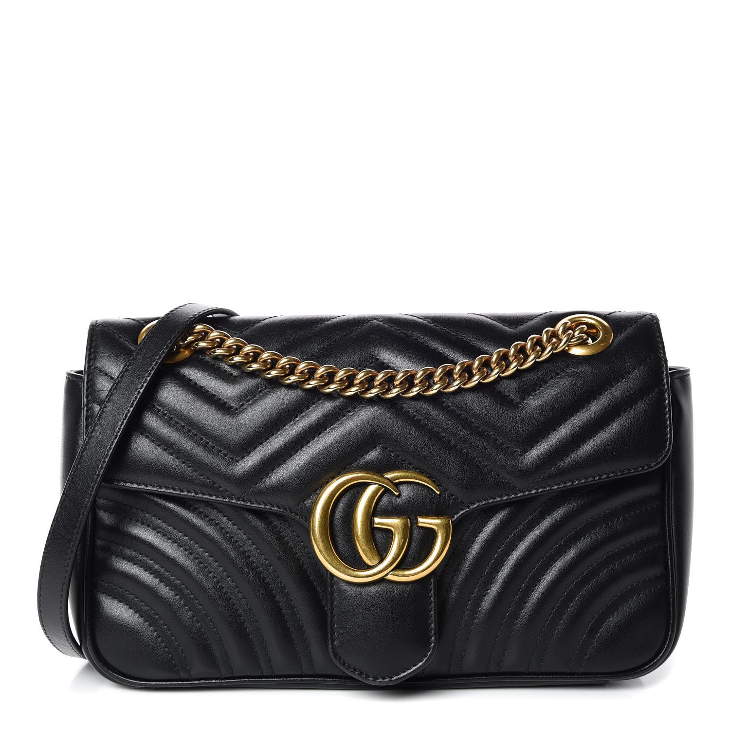 Gucci Calfskin Matelasse Small GG Marmont Shoulder Bag Black 1 of 9