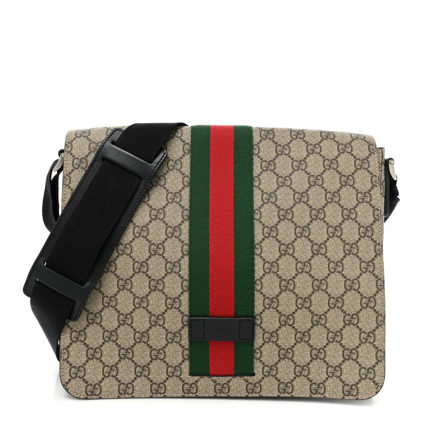 GG Supreme Monogram Web Flap Messenger Bag Black