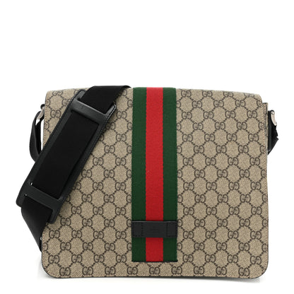 Gucci GG Supreme Monogram Web Flap Messenger Bag Black 1 of 12
