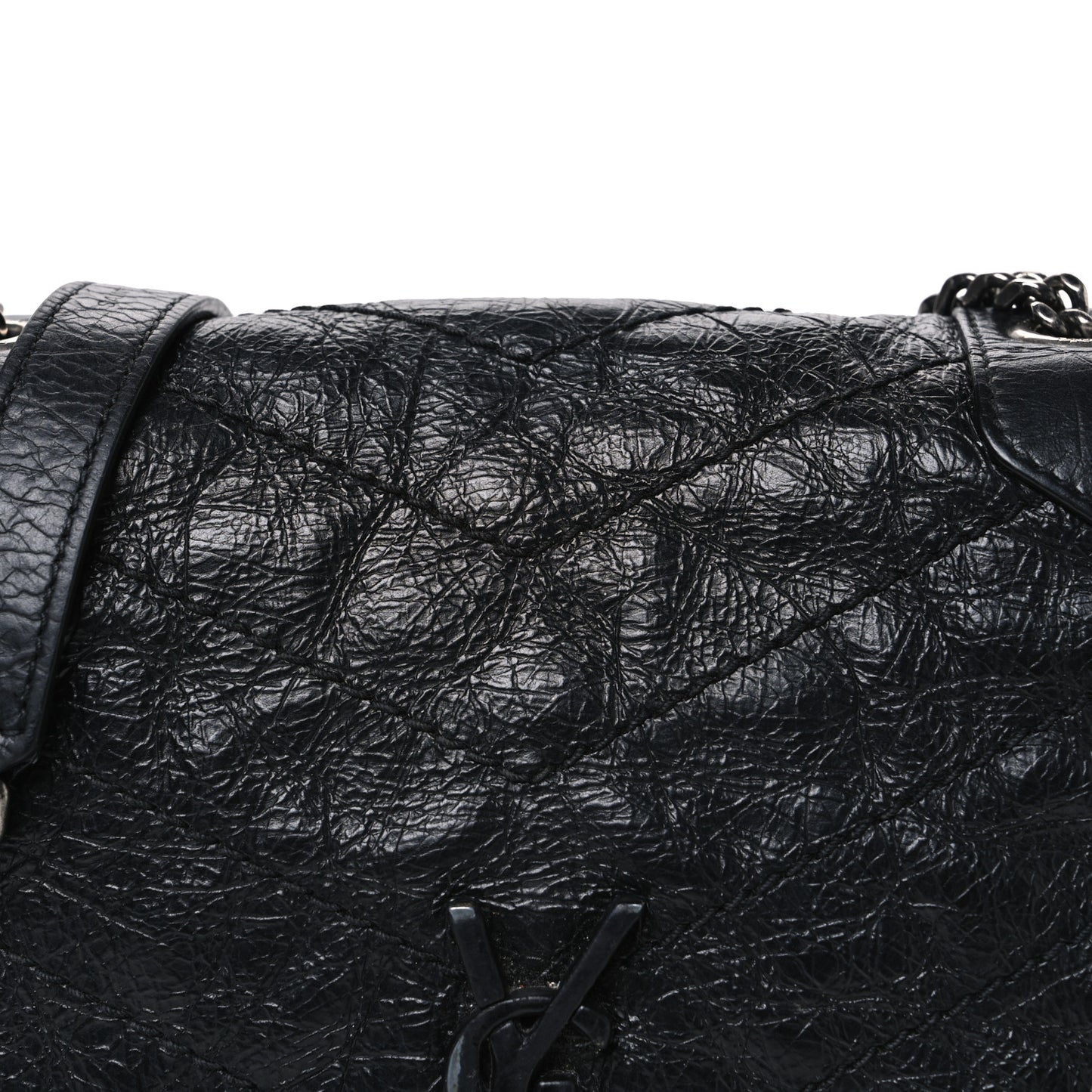 Crinkled Calfskin Matelasse Monogram Niki Chain Wallet Black