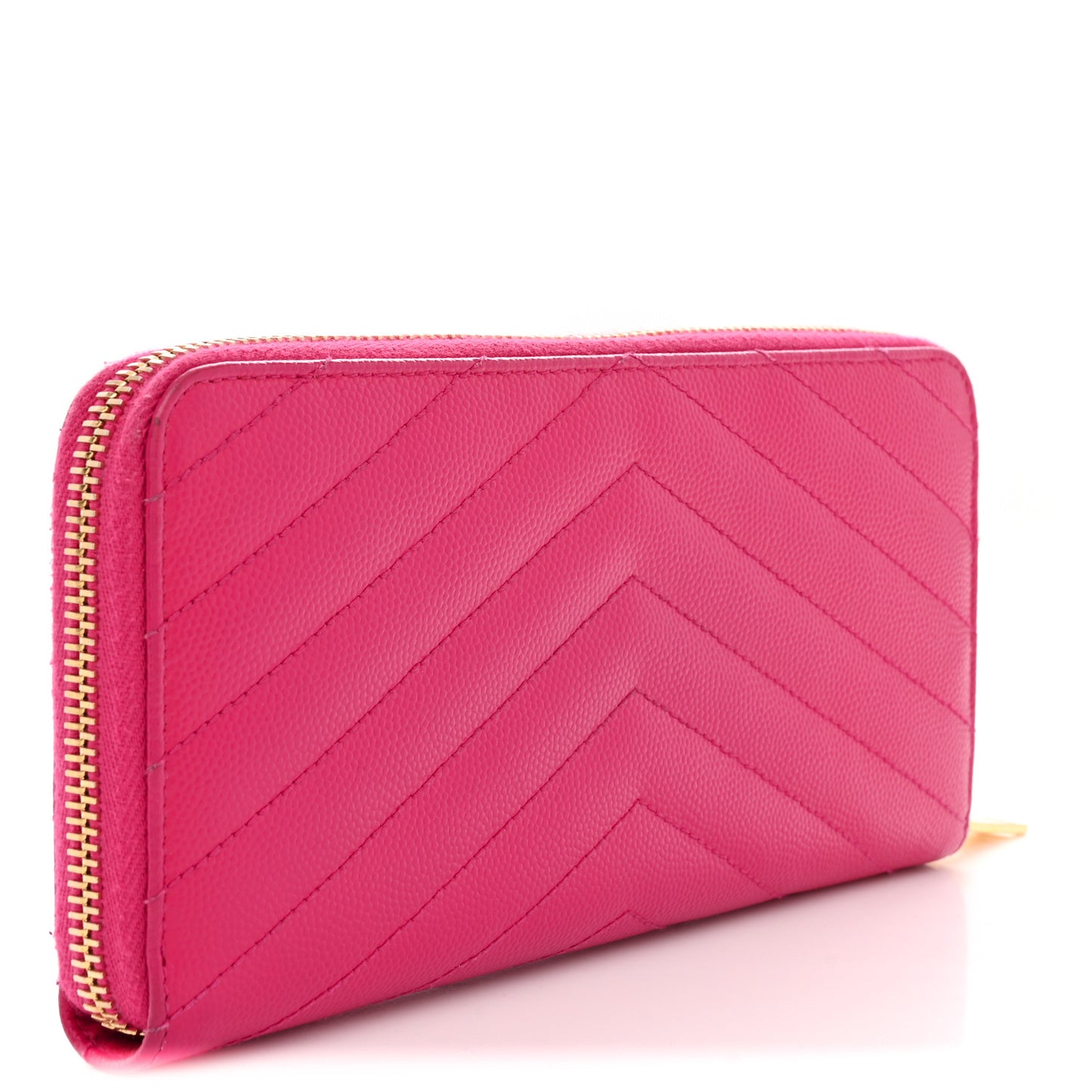 Grain De Poudre Matelasse Chevron Monogram Zip Around Wallet Fuchsia