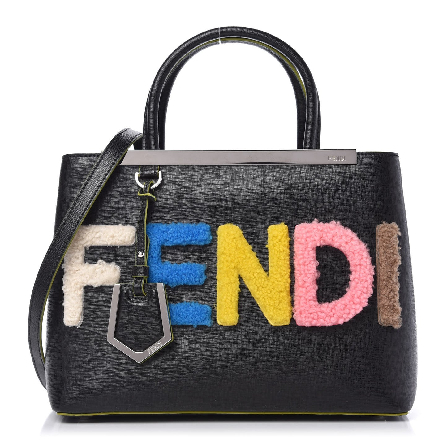Vitello Elite Shearling Block Letter Petite 2Jours Tote Black