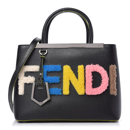 Fendi Vitello Elite Shearling Block Letter Petite 2Jours Tote Black 1 of 10