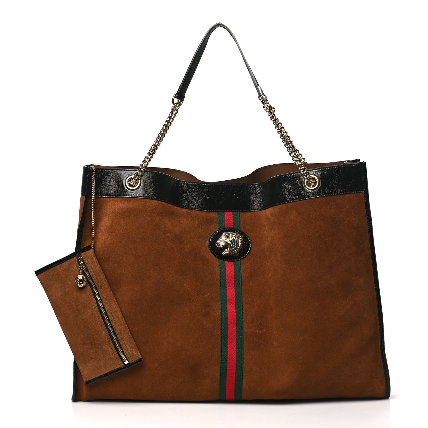 Suede Patent Maxi Rajah Chain Tote Nocciola Black