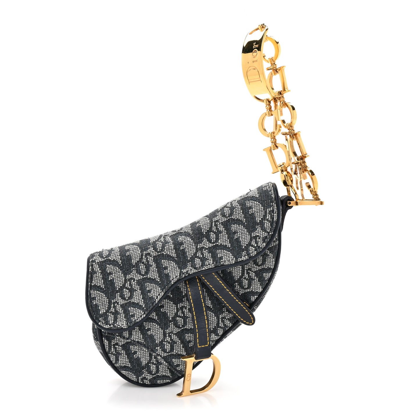 Monogram Mini Saddle Wristlet Navy Blue