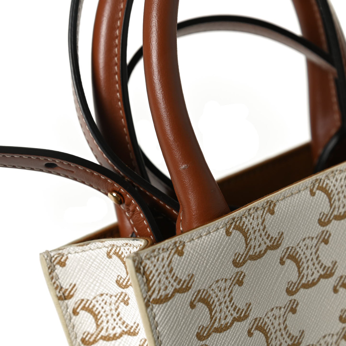 Triomphe Canvas Calfskin Mini Vertical Cabas White