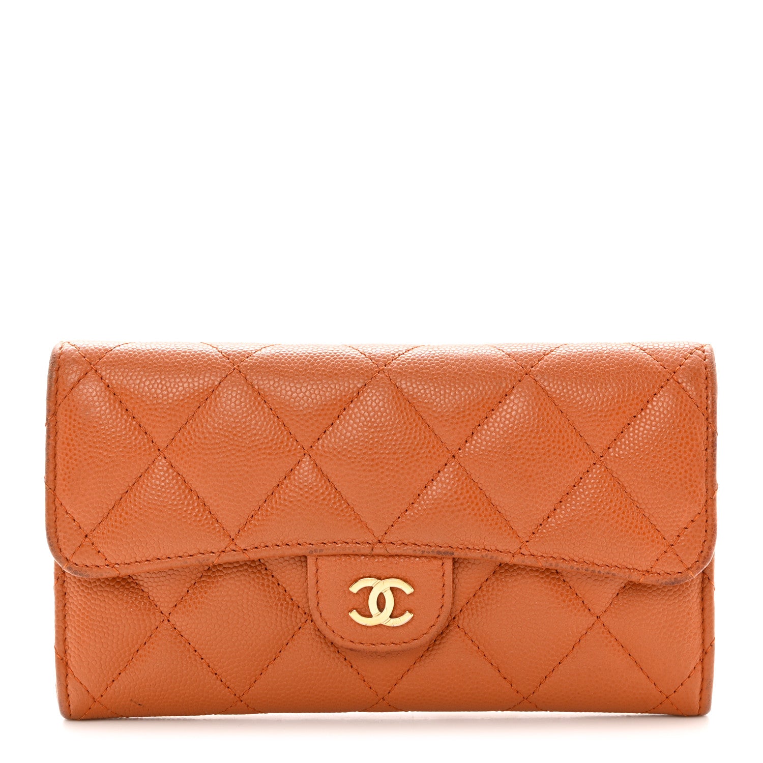 Chanel Caviar Quilted Large Gusset Flap Wallet Dark Beige 1 of 12