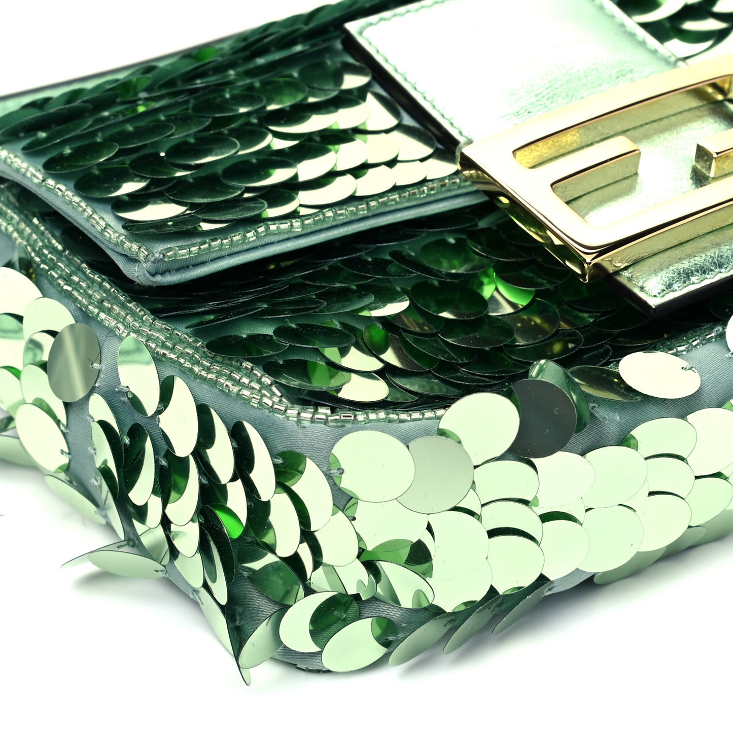 Satin Paillettes Catalan Mirror Mini Baguette 1997 Green
