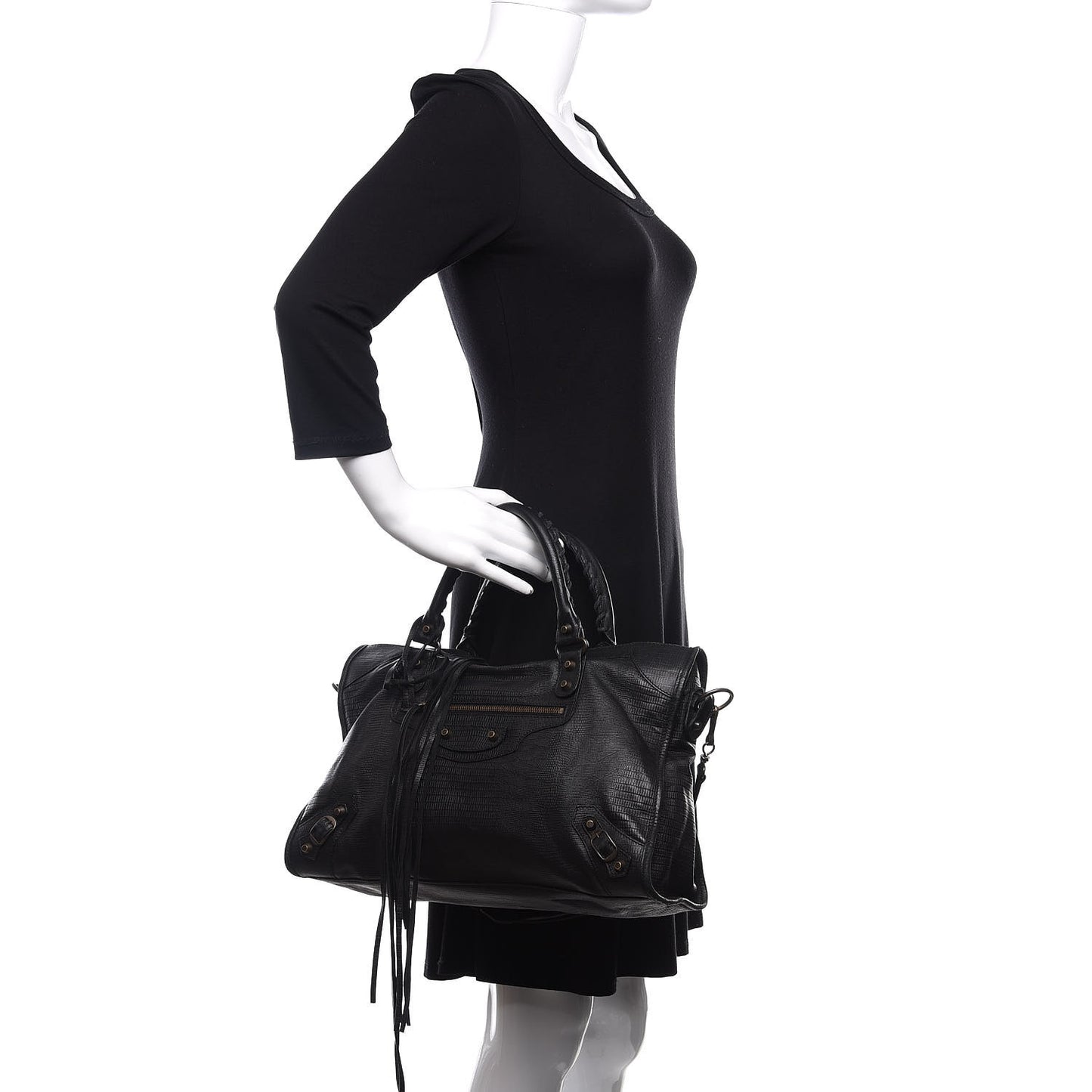 Agneau Lizard Embossed Classic Hardware City Black