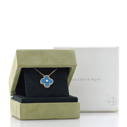 Van Cleef & Arpels 18K Yellow Gold Diamond Celestial Blue Sevres Porcelain Vintage Alhambra Pendant Necklace 5 of 5