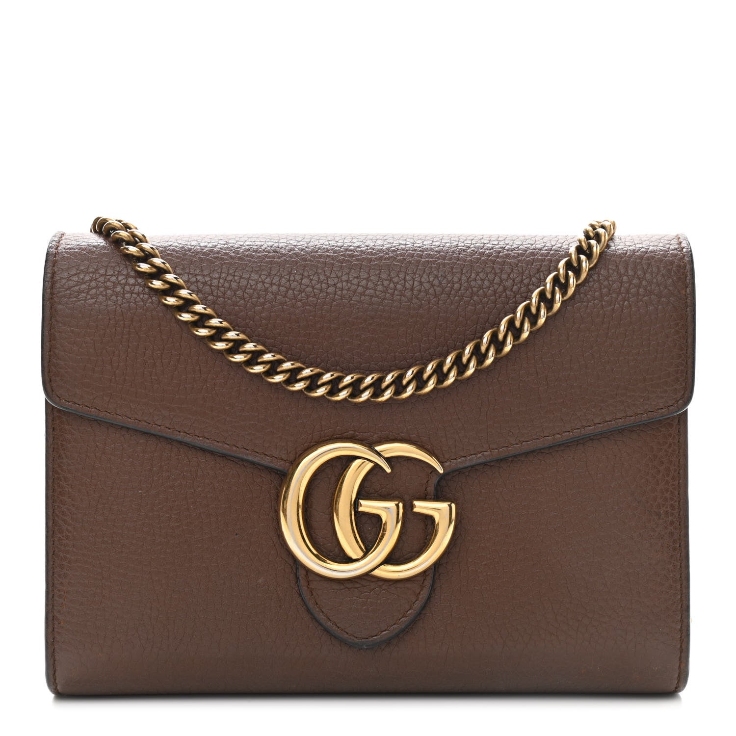 Gucci Cellarius Calfskin GG Marmont Chain Wallet Nut Brown 1 of 13
