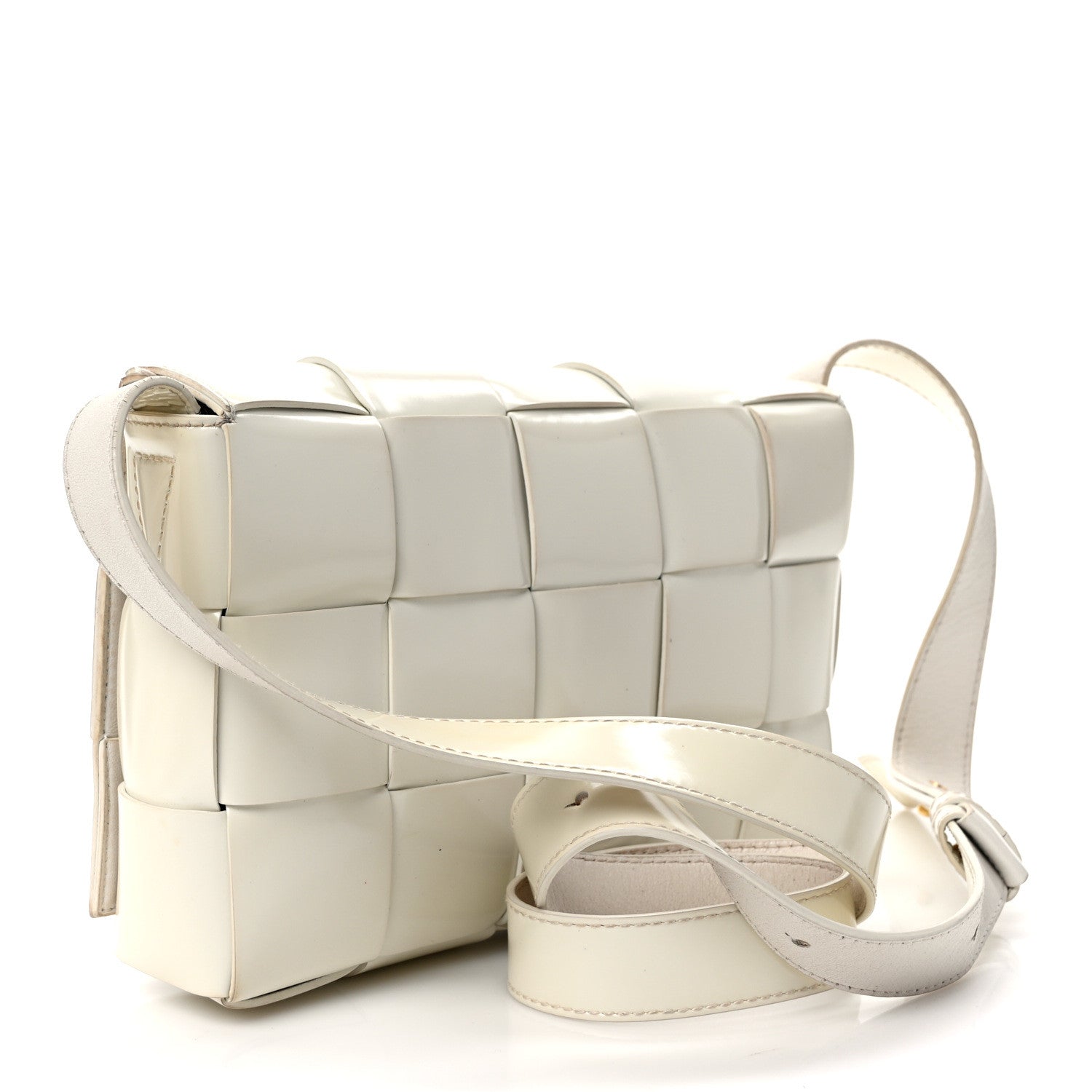 Bottega Veneta Patent Maxi Intrecciato Cassette Crossbody Bag White 3 of 11
