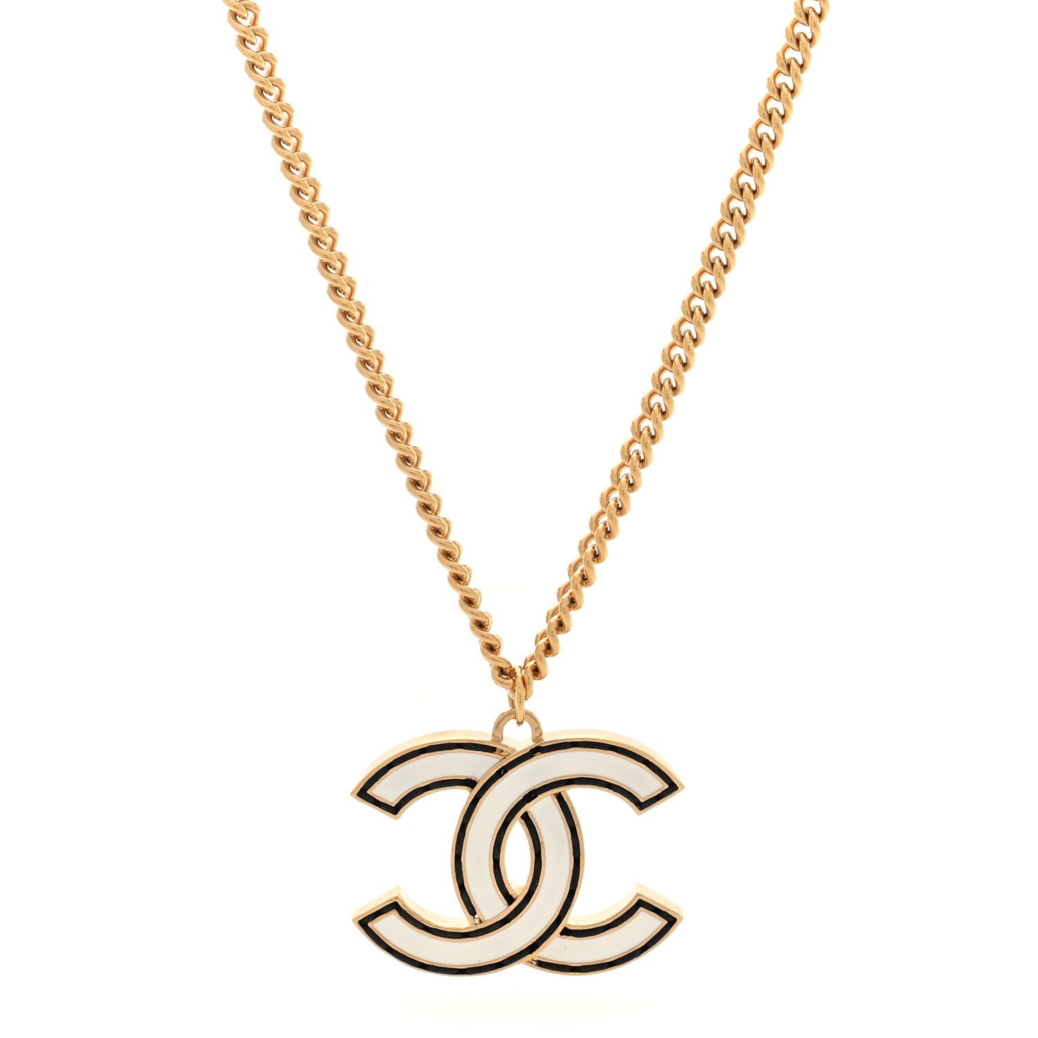 Chanel Enamel CC Necklace Gold White 1 of 5