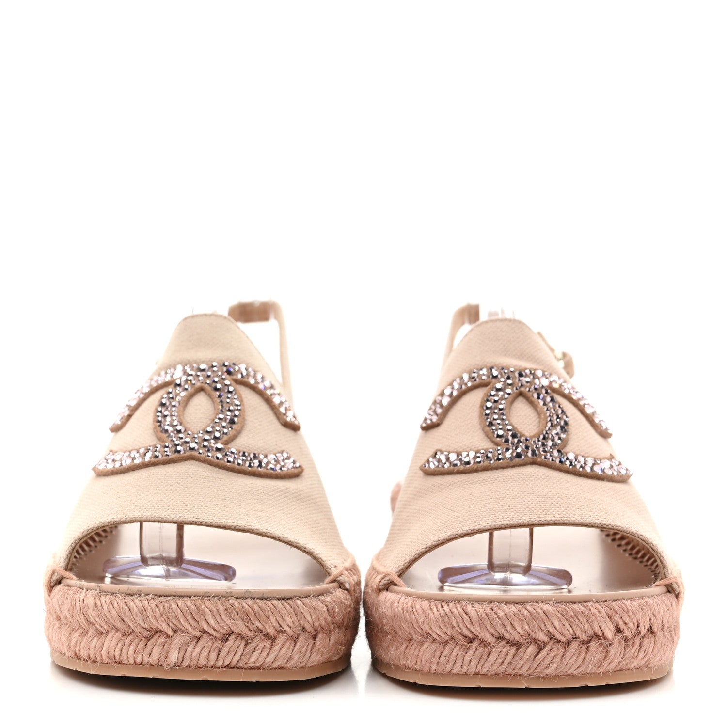Chanel Canvas Strass CC Espadrille Slingback Sandals 38 Pink 3 of 9