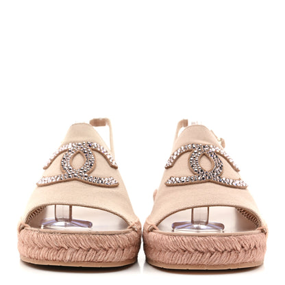 Chanel Canvas Strass CC Espadrille Slingback Sandals 38 Pink 3 of 9