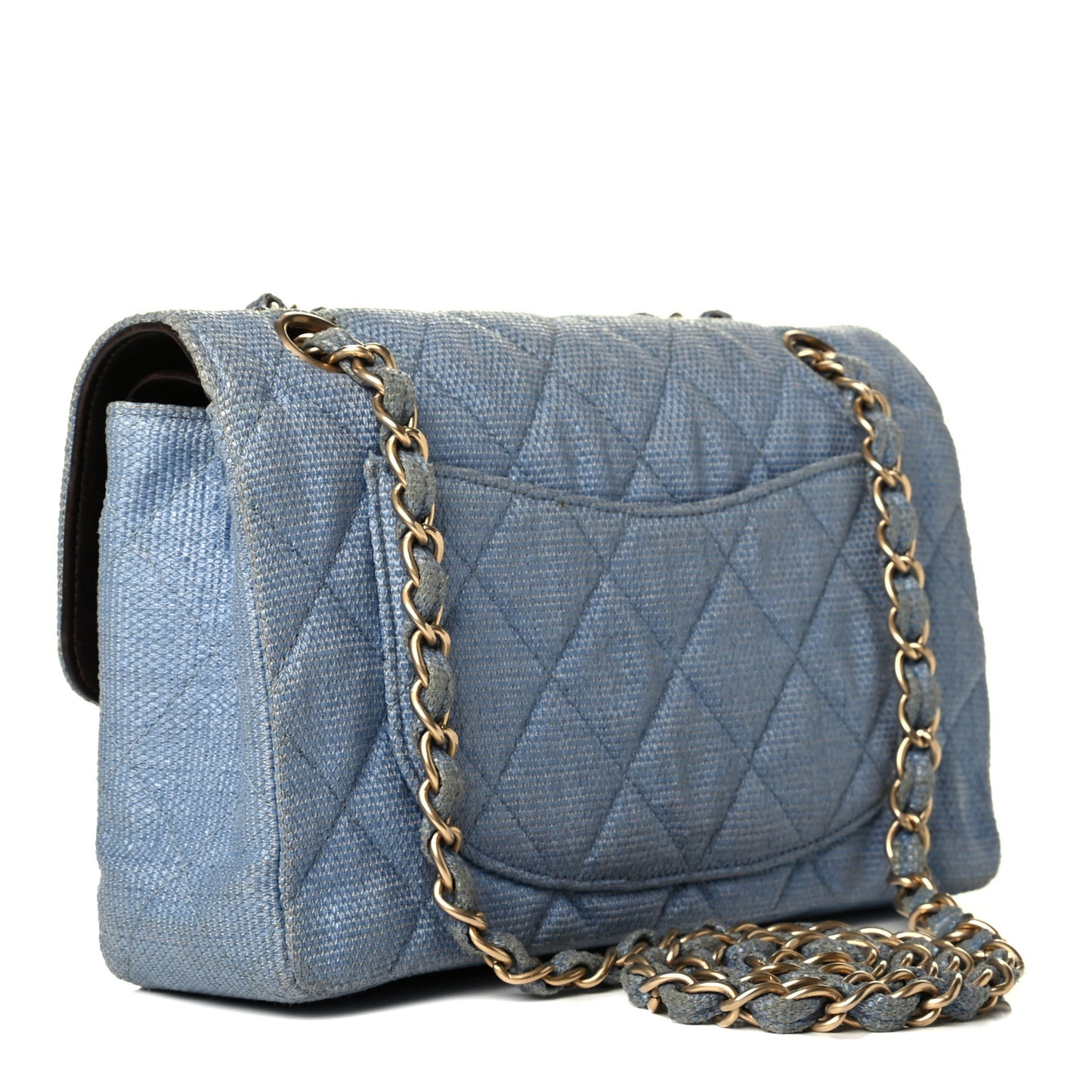Tweed Quilted Small Double Flap Blue