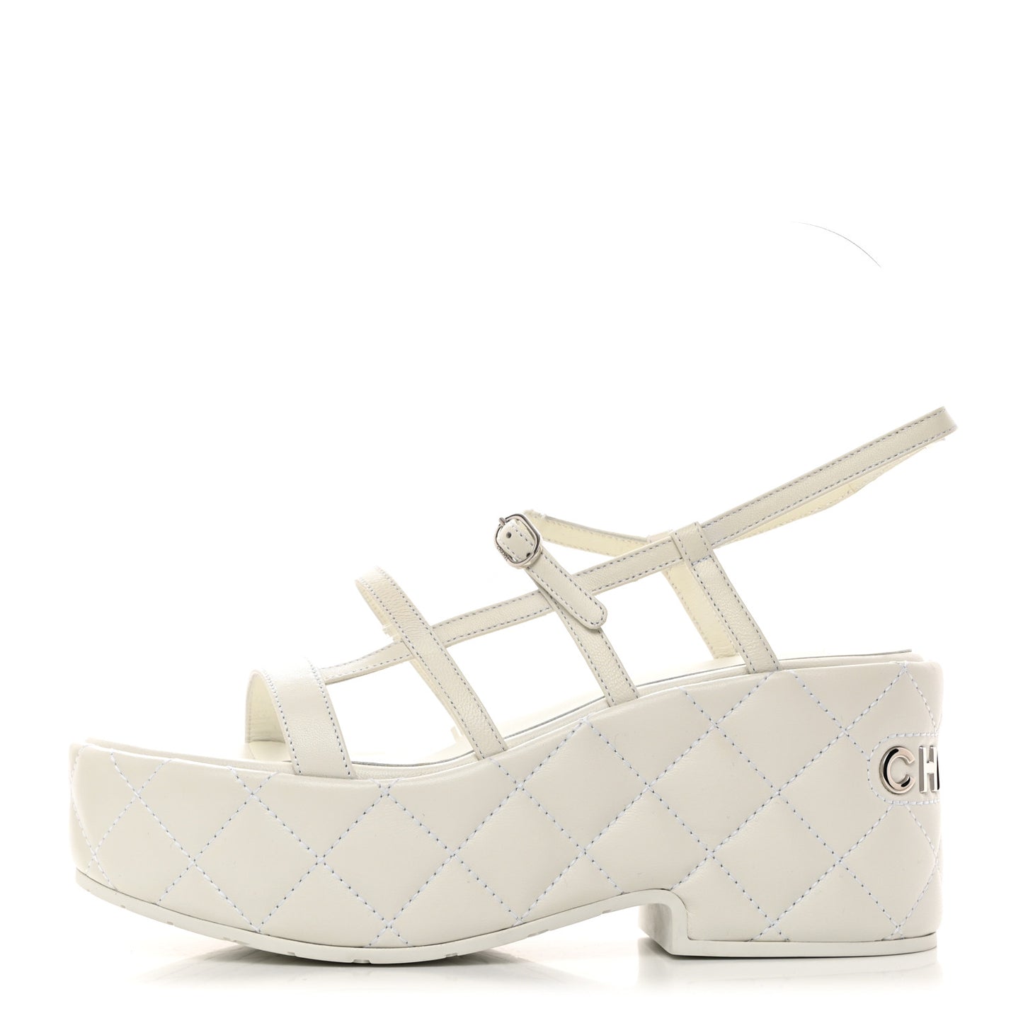 Calfskin Quilted Wedge Logo Sandals 37 White