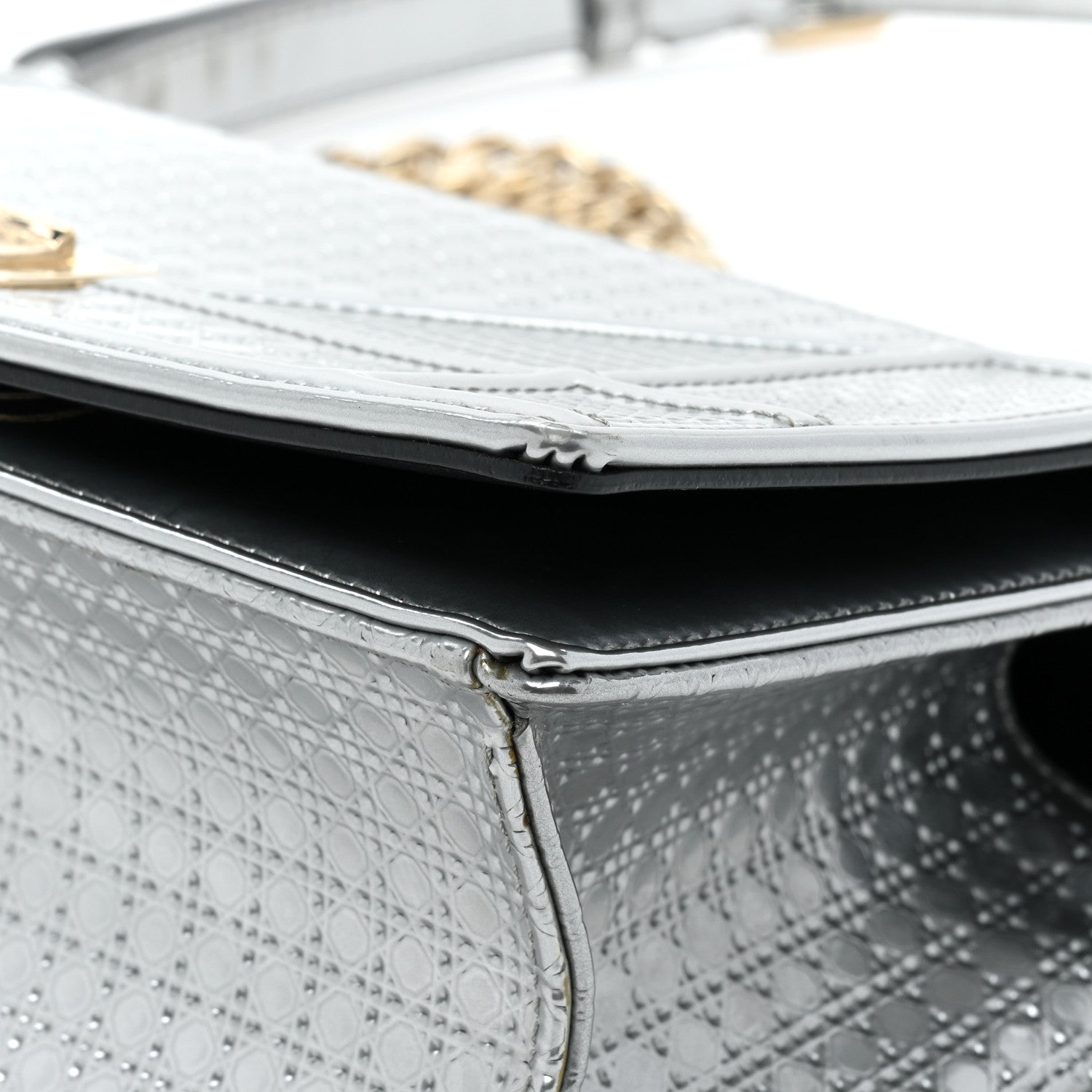 Christian Dior Metallic Patent Micro-Cannage Small Diorama Flap Bag Silver 14 of 17