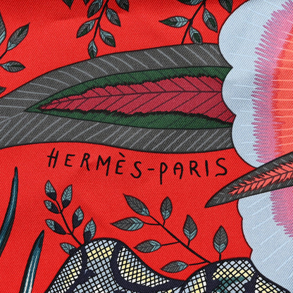 Hermes Silk Flowers of South Africa Scarf 90 Rouge Vert Ciel 2 of 6