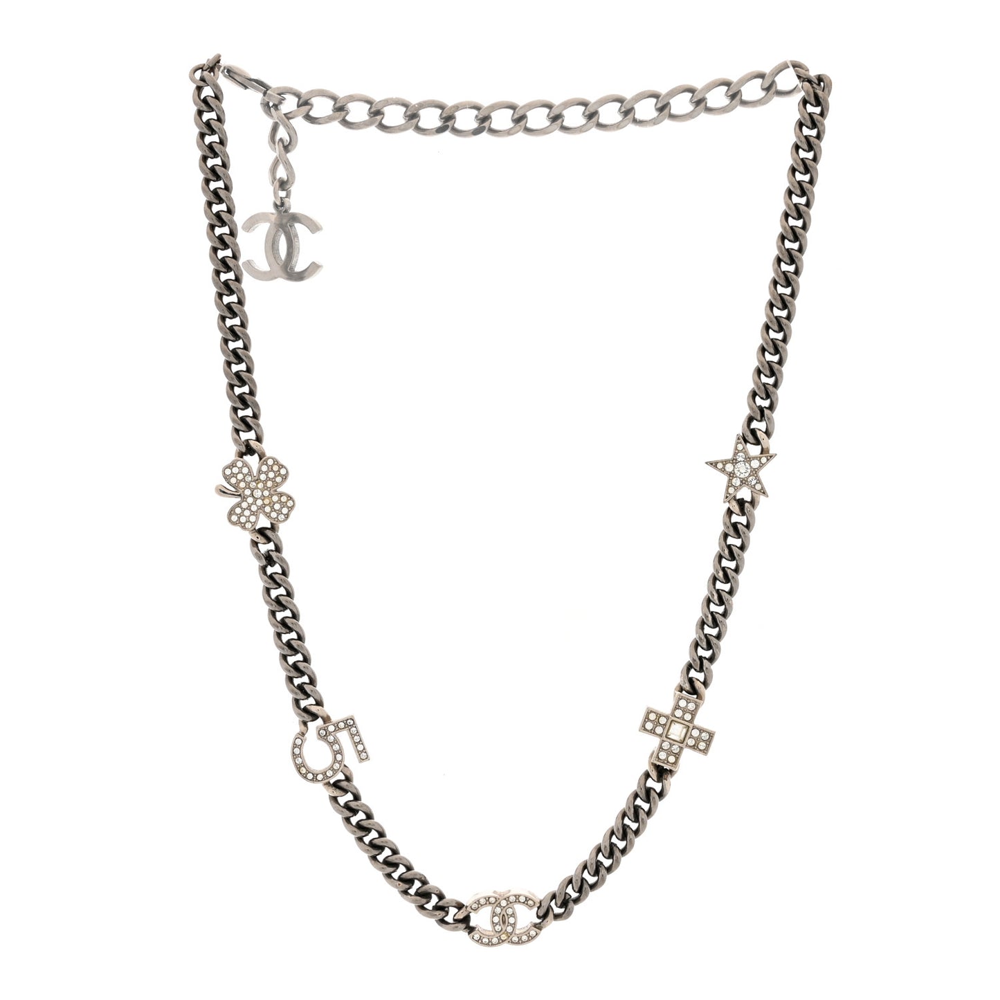 Crystal CC Lucky Symbols Choker Necklace Silver
