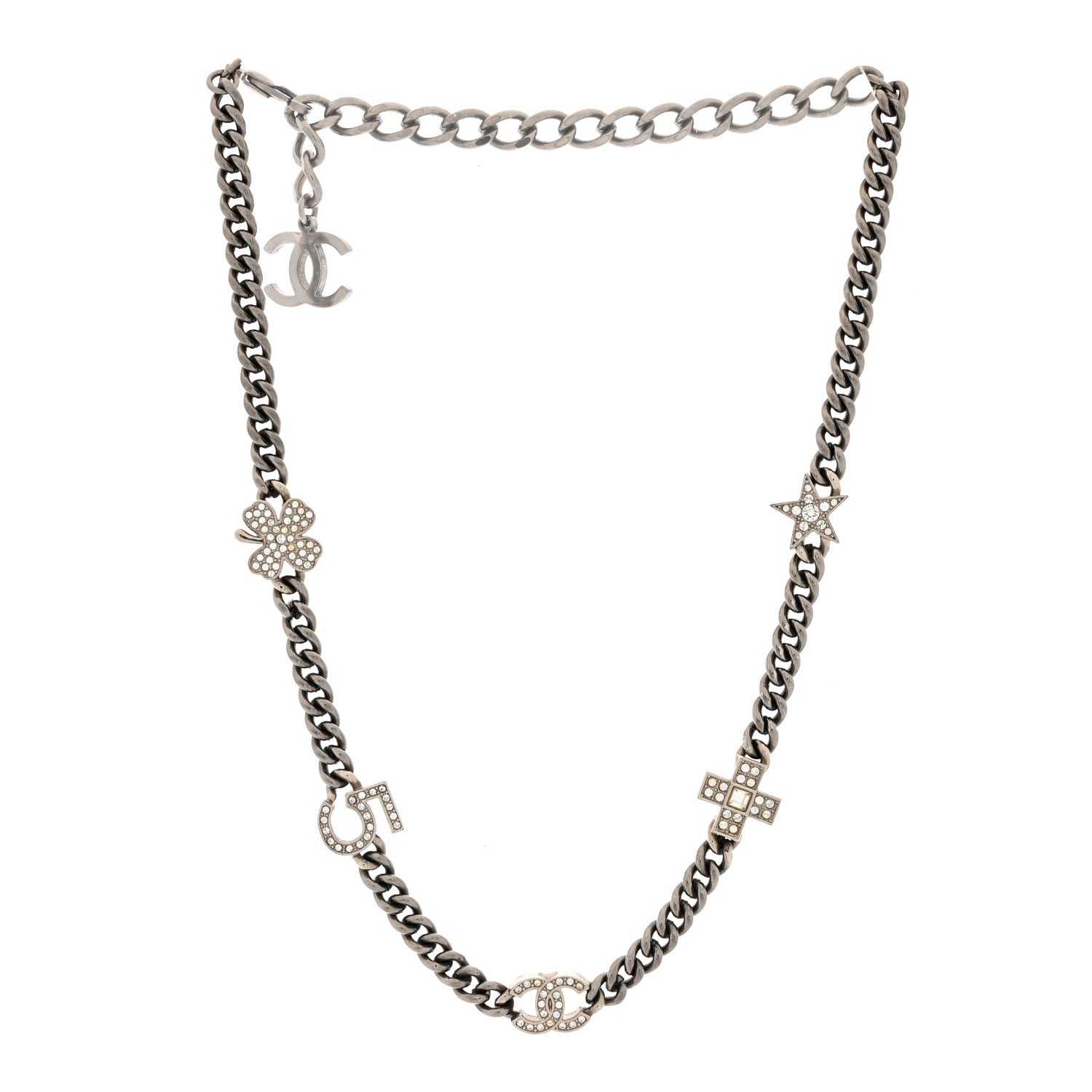 Chanel Crystal CC Lucky Symbols Choker Necklace Silver 2 of 5