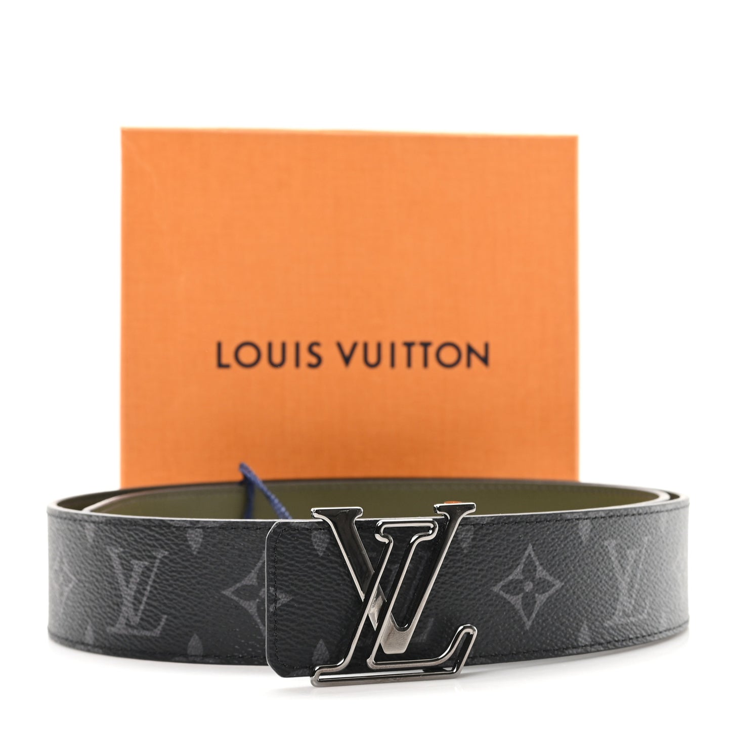 Calfskin Monogram Eclipse 40mm LV Initiales Reversible Belt 95 38 Black Green